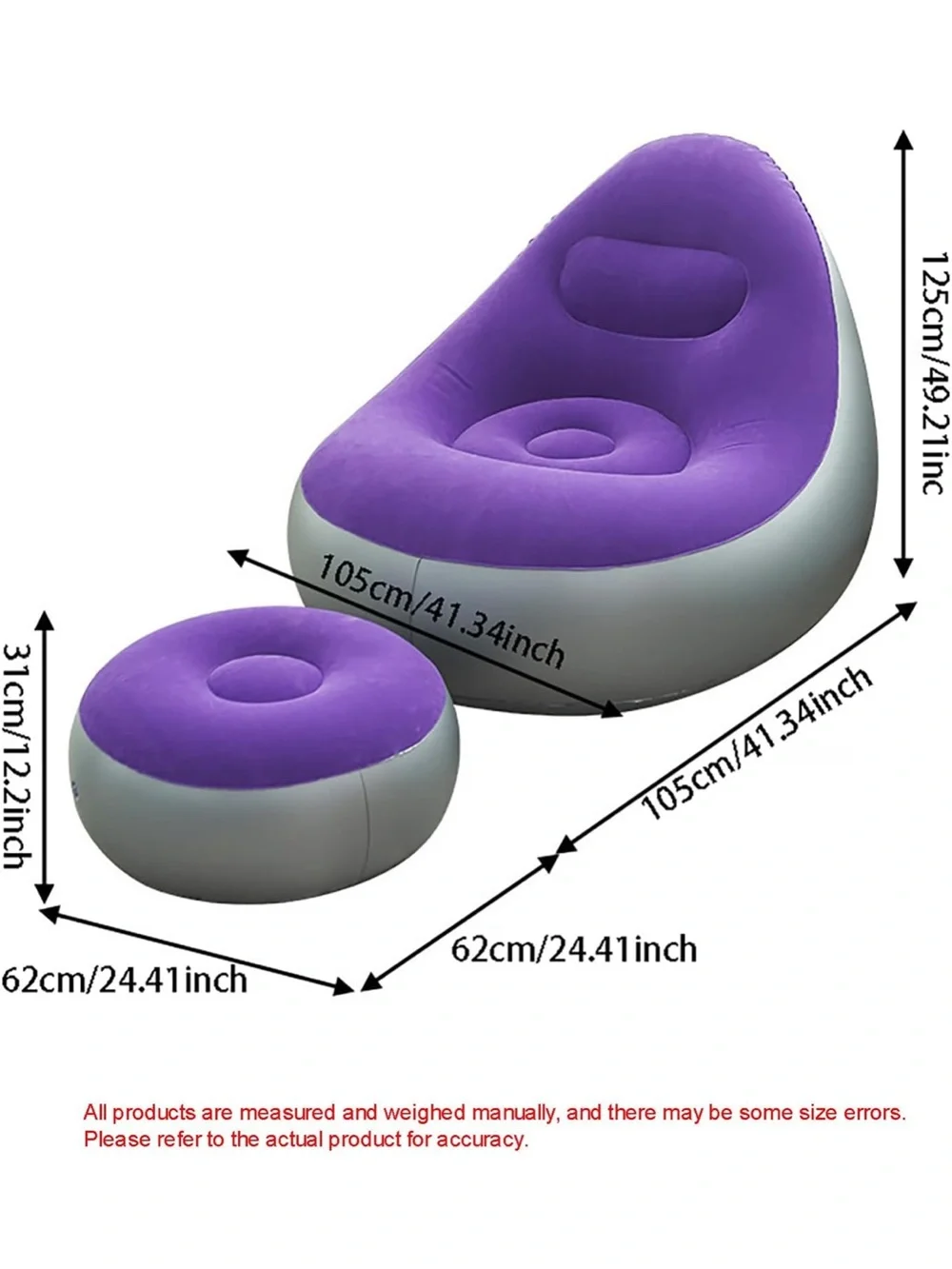 Plush Inflatable Lounge Chair with Footrest - Red